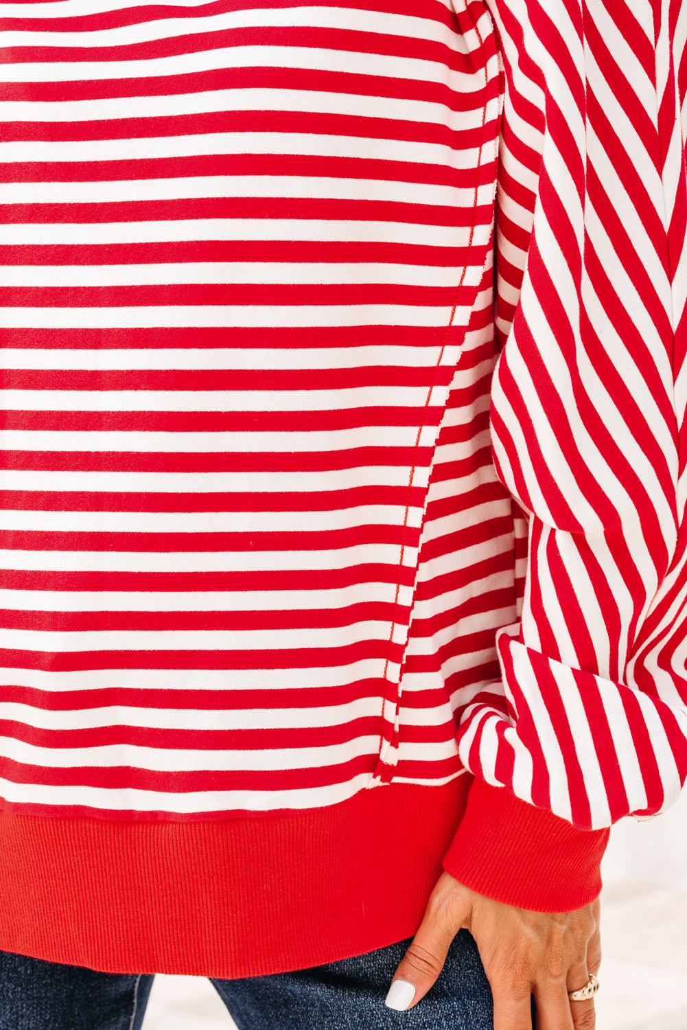 Orange Stripe Exposed Seam Drop Shoulder Casual Pullover Top