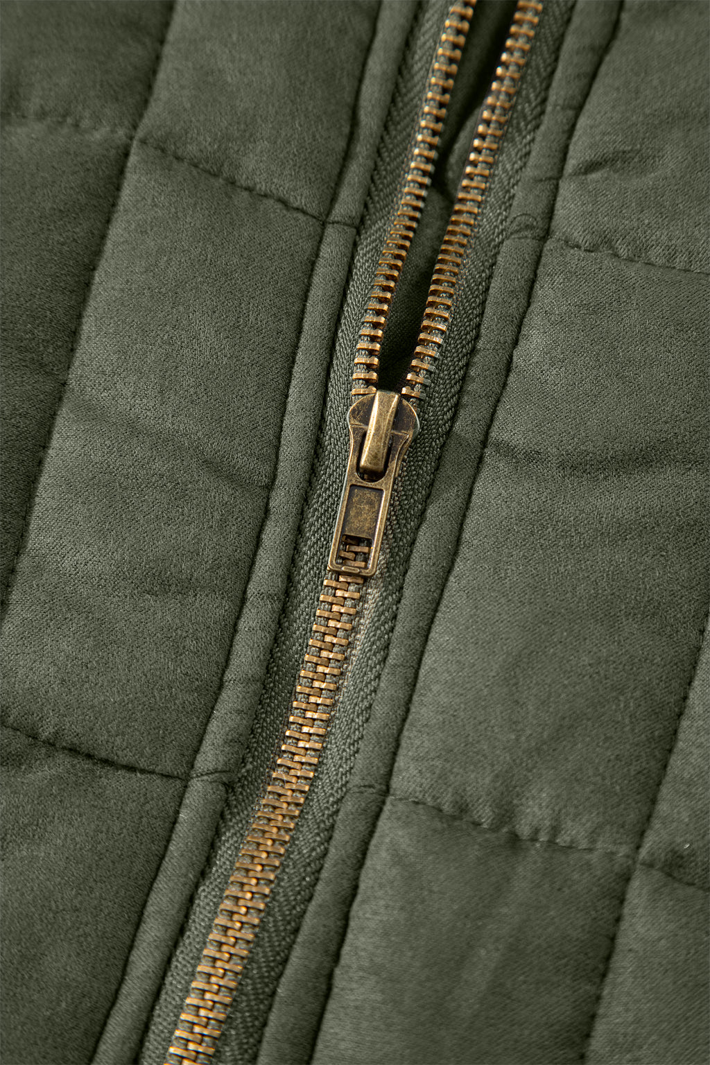 Khaki Zip-Up Pocket Quilted Jacket
