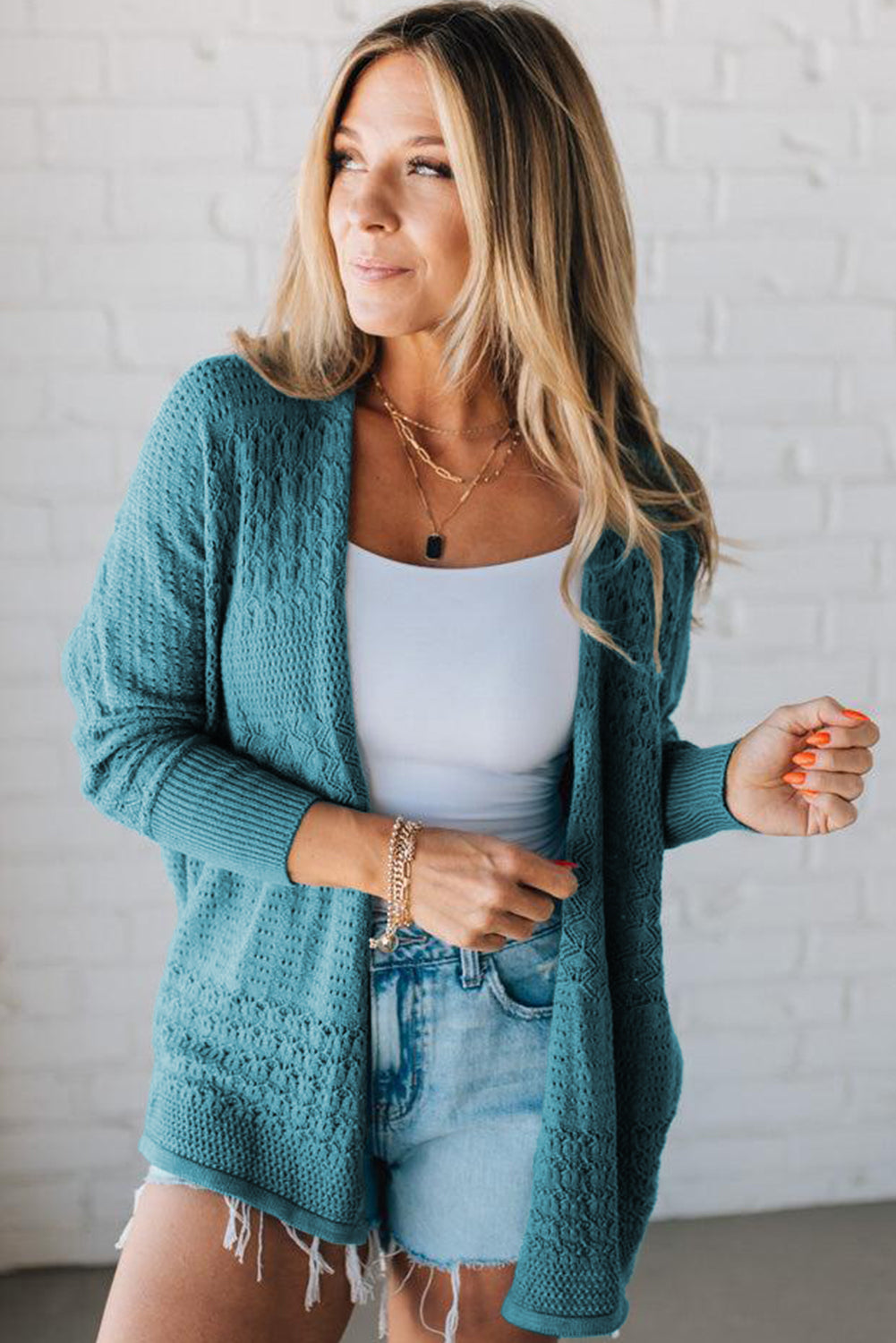 Redwood Burl Mixed Pattern Knitted Open Front Plus Cardigan