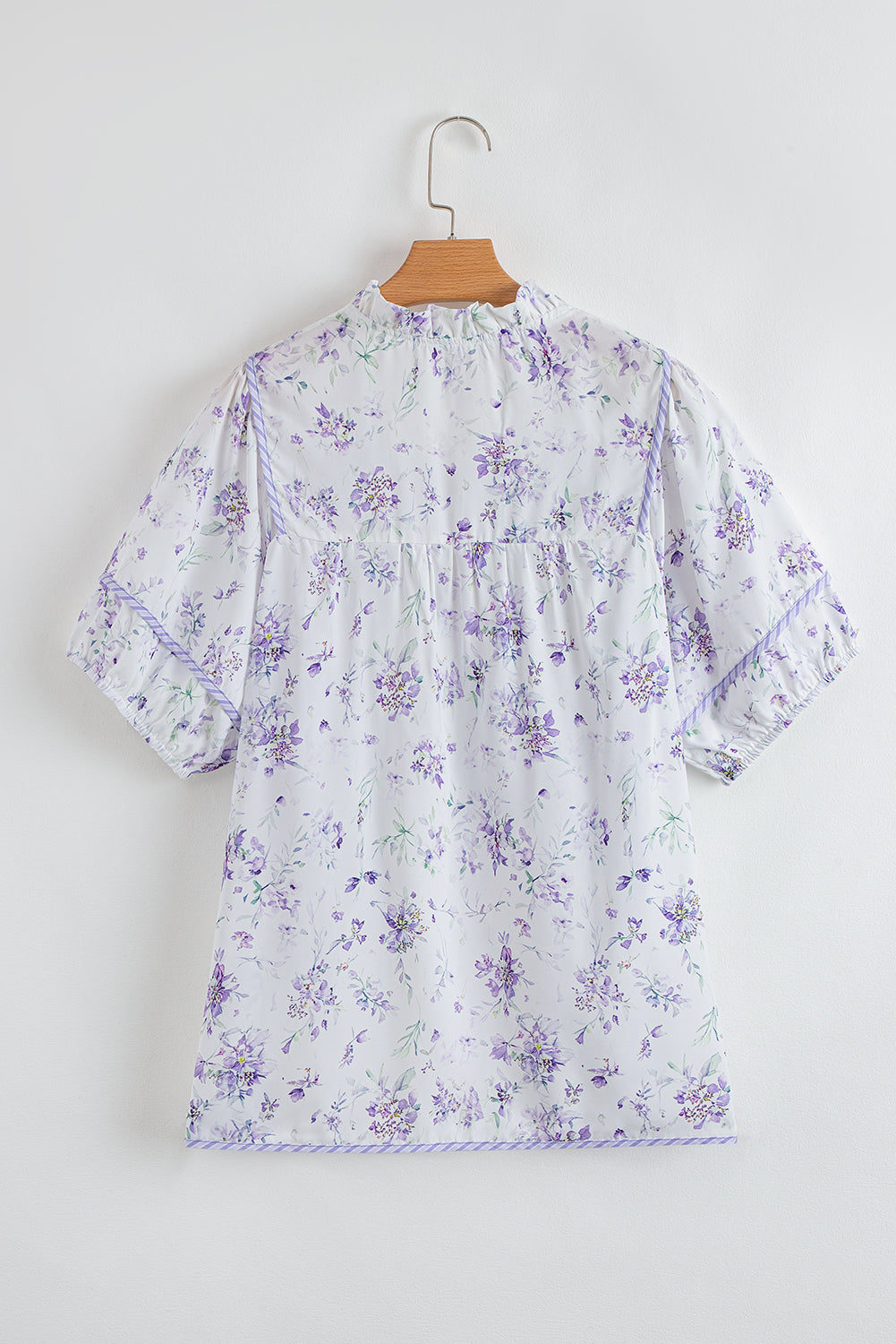 Purple Floral Trimmed Detail Split Neck Plus Size Top