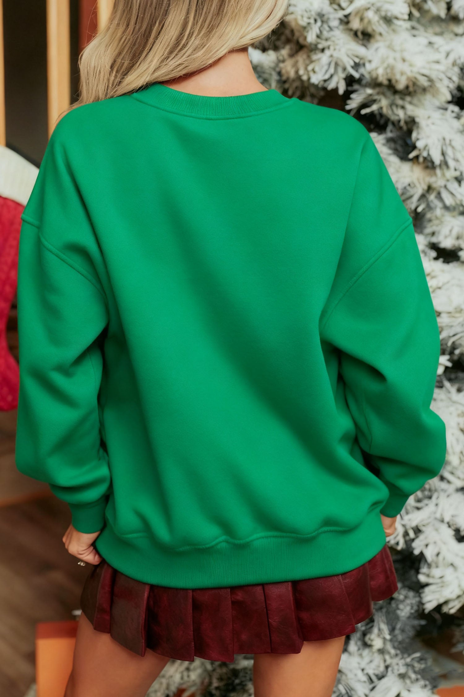 Dark Green MERRY Christmas Floral Bow Graphic Drop Shoulder Sweatshirt