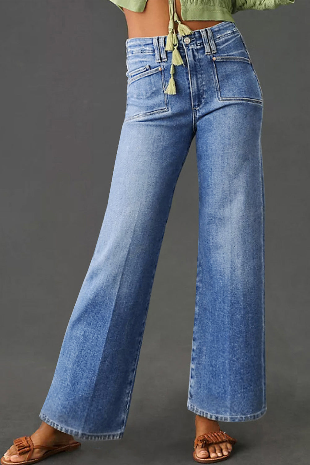 Beau Blue Loose Straight Leg Cropped High Waist Jeans