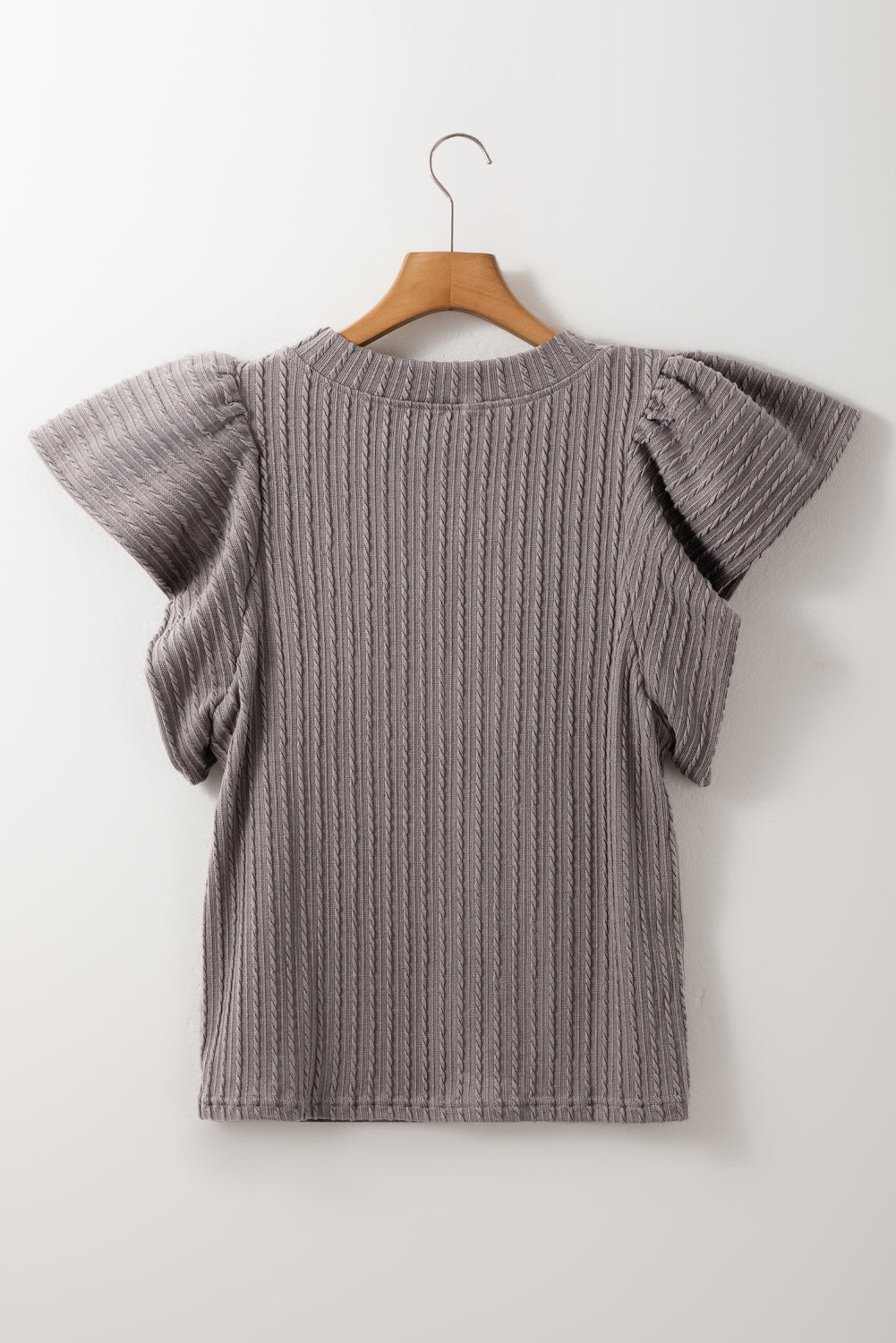Moonlight Jade Solid Color Textured Flutter Sleeve Top