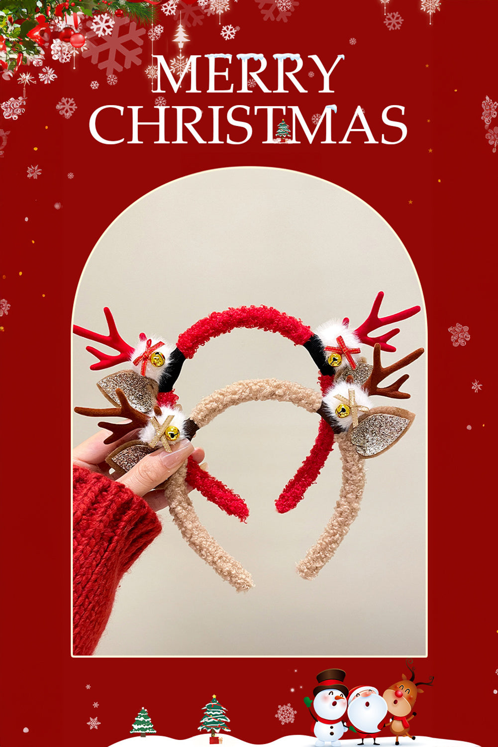 Fiery Red 1pc Reindeer Antlers Christmas Headband