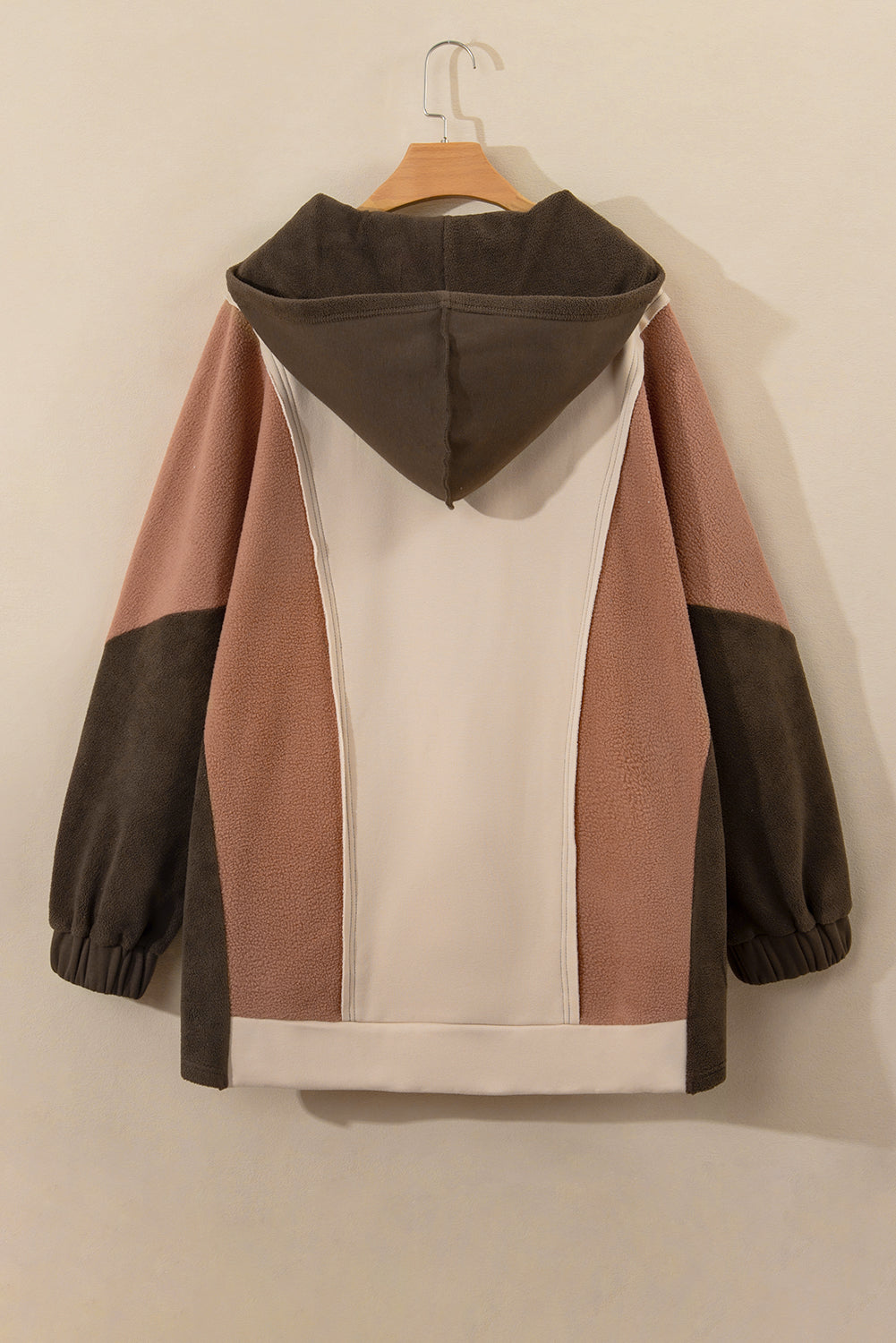 Beige Oversized Color Block Patchwork High Low Hoodie