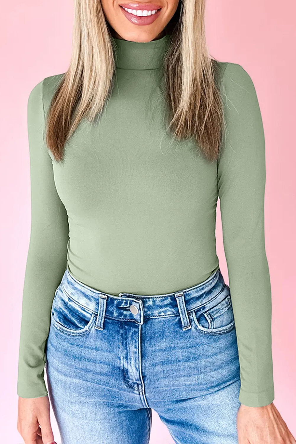 Black Slim Fit High Neck Long Sleeve Basic Top