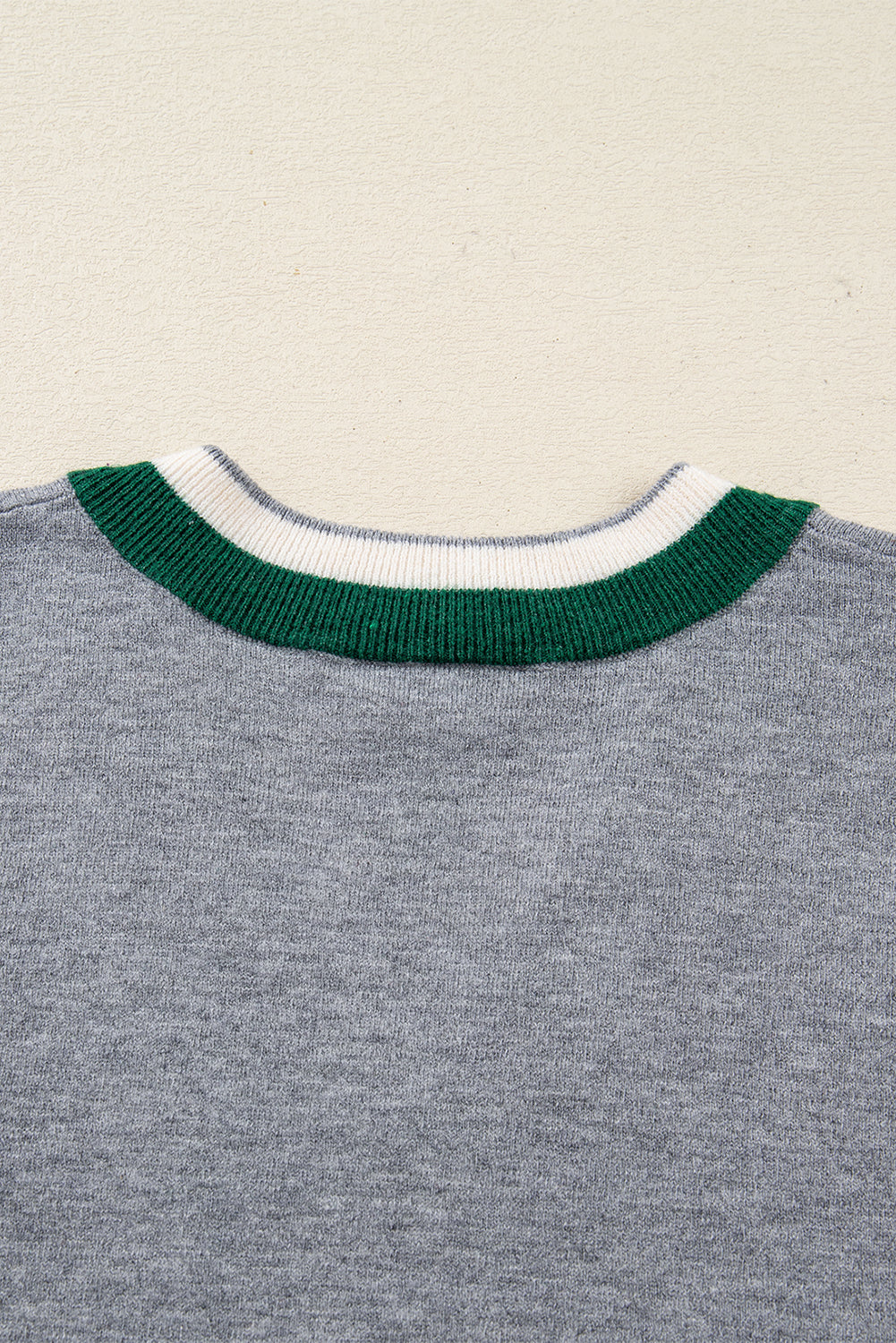 Black Contrast Striped Trim V Neck Varsity Sweater