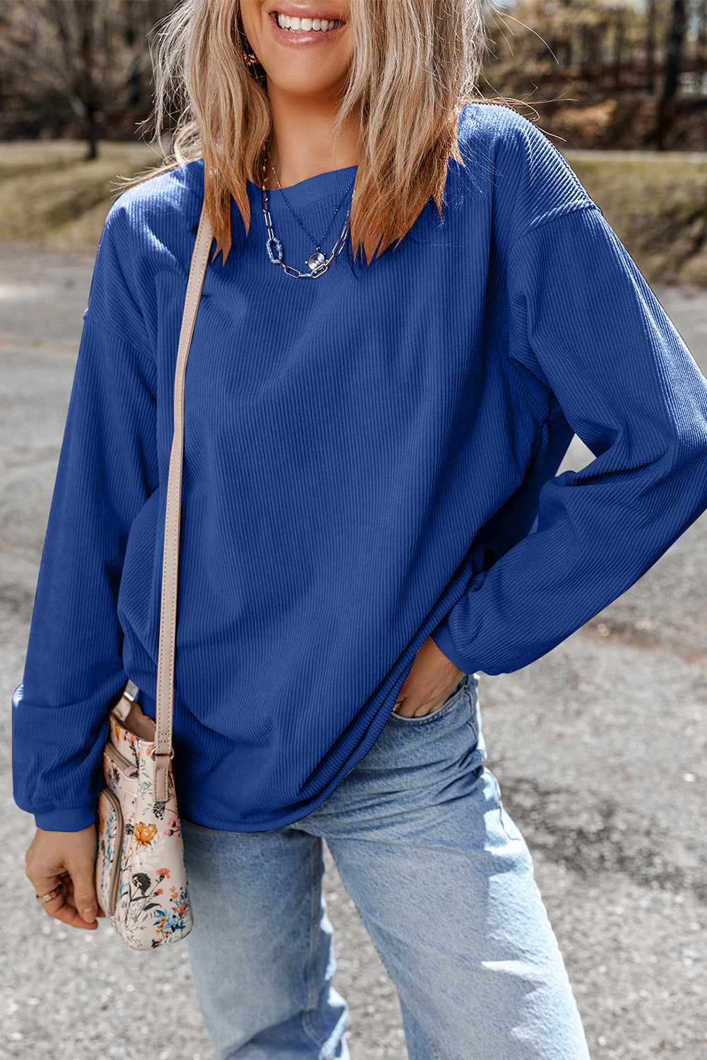 Grass Green Ribbed Corded Oversized Sweatshirt