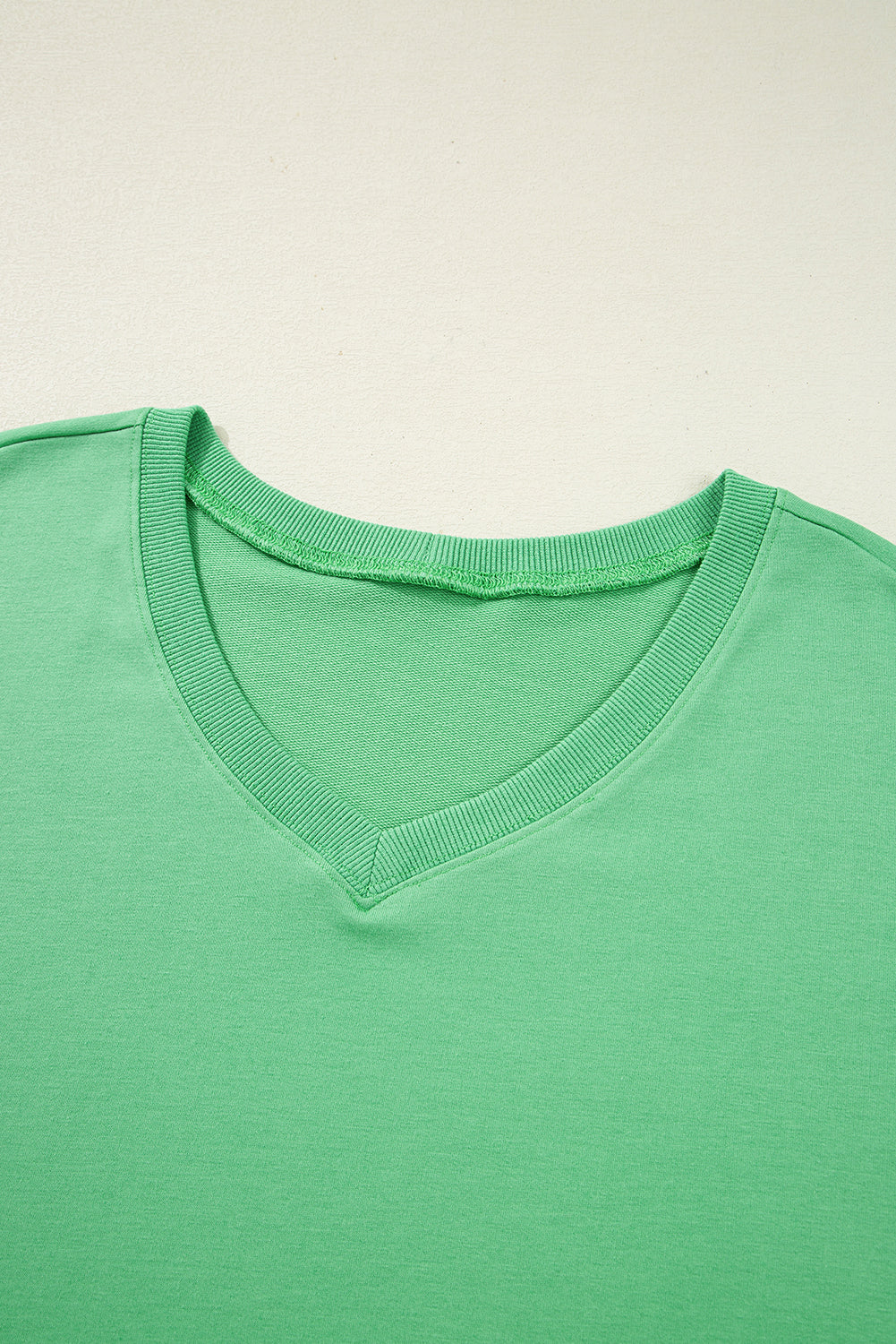 Mint Green V Neck Drop Shoulder Tee and Patchwork Drawstring Elastic Waistband Shorts Set