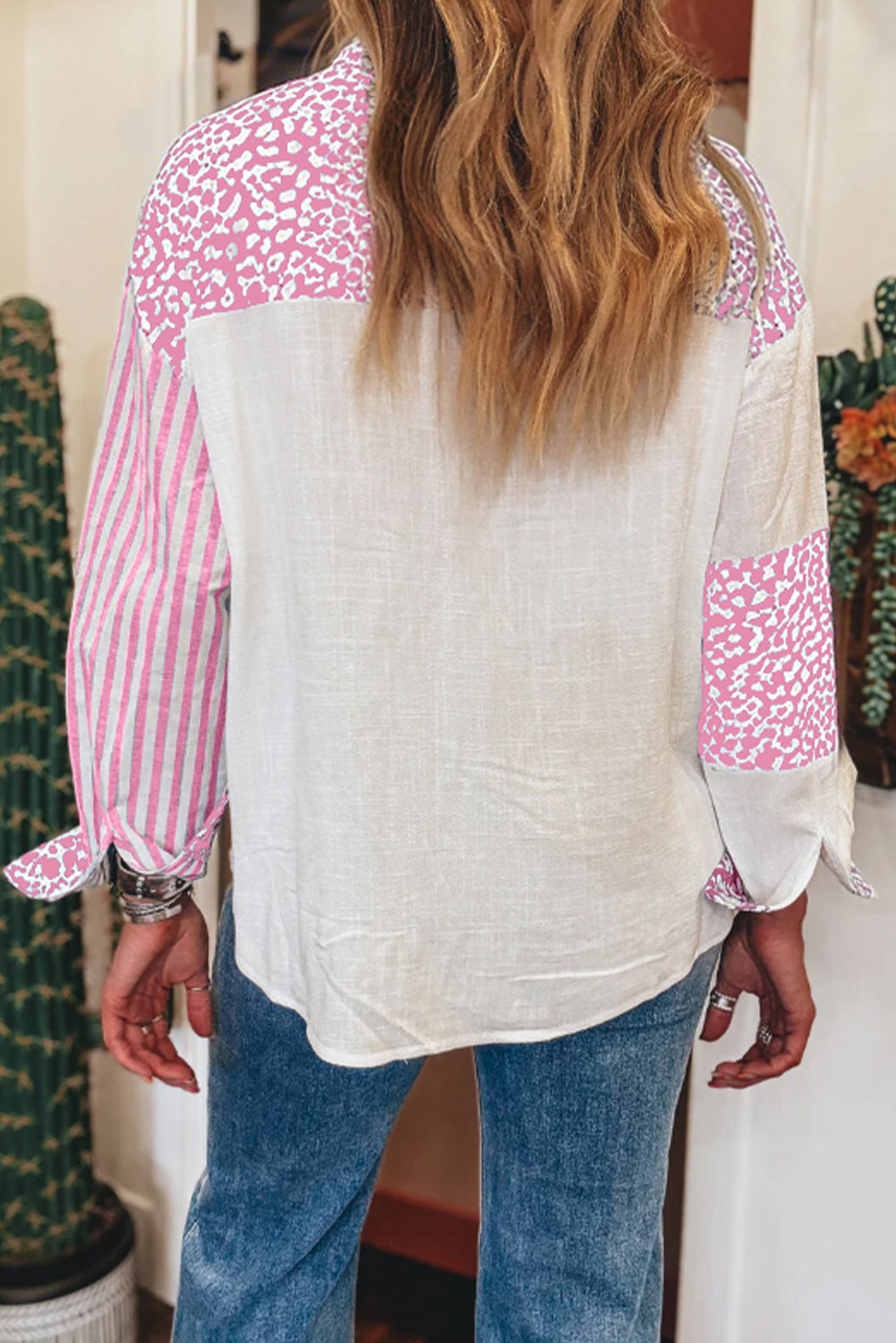 Sky Blue Leopard Striped Western Casual Shirt