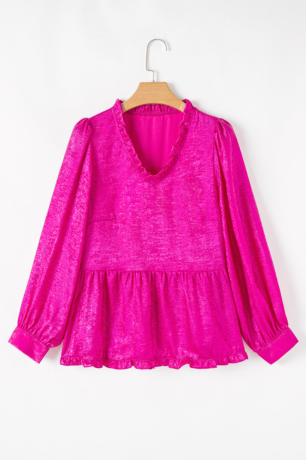 Dearlovers Gold Metallic Frilled V Neck Puff Sleeve Babydoll Blouse