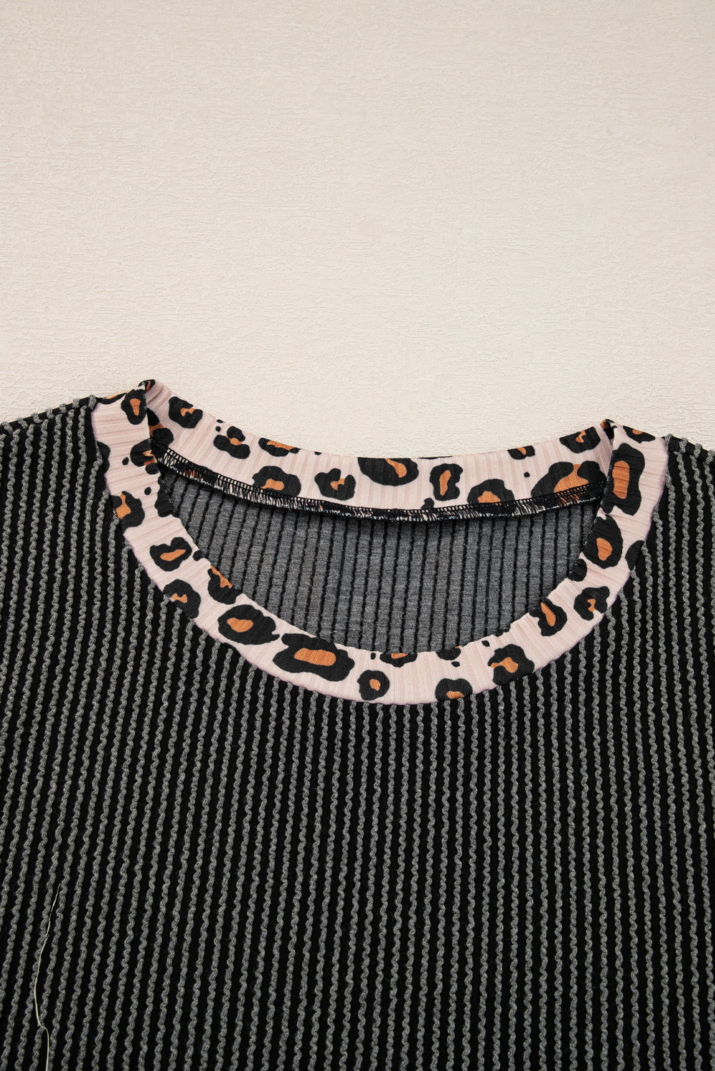 Carbon Grey Leopard Patchwork Edge Twisted Rib T Shirt and Cropped Pants Set