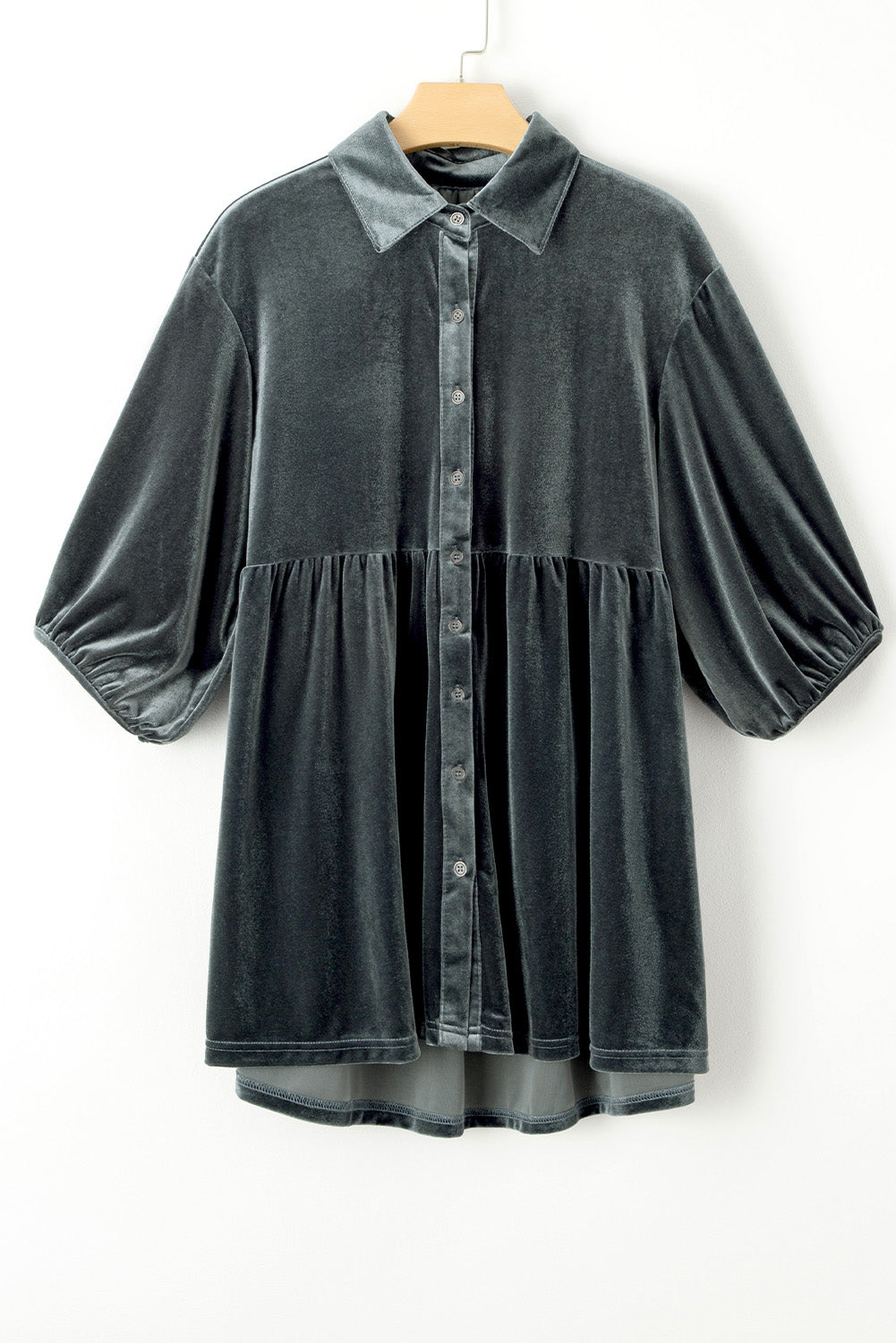 Burgundy 3/4 Sleeve Tunic Babydoll Velvet Shirt