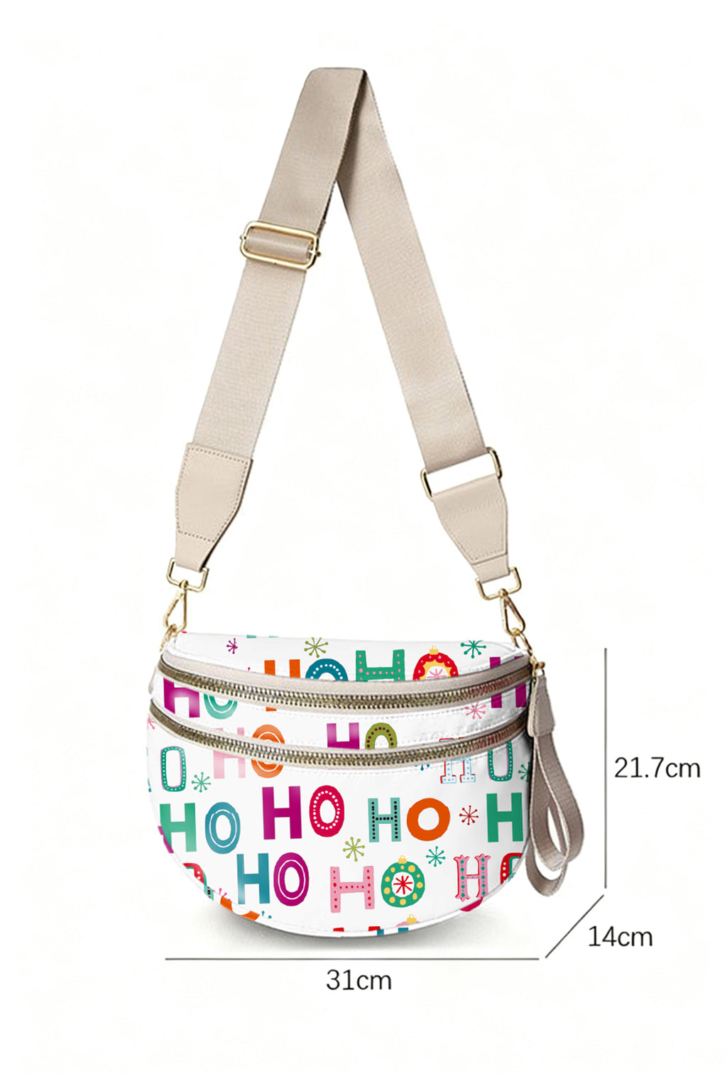Fiery Red Christmas Theme Double Zip PU Leather Crossbody Bag
