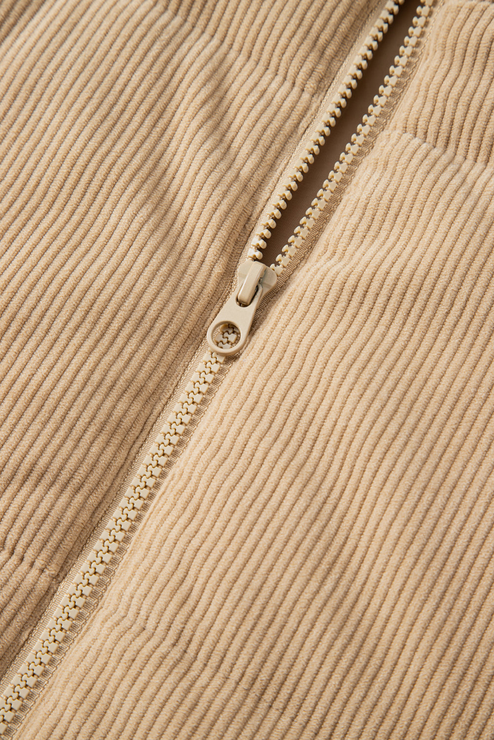 Beige Corduroy Stand Neck Zipped Puffer Vest