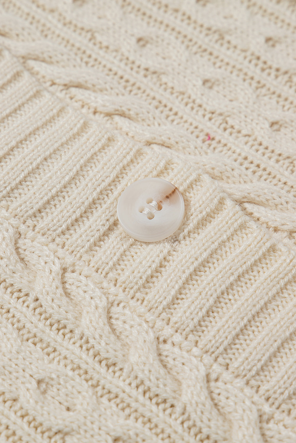 White Cable Knit Texture Uneven Hem Hooded Chic Cardigan
