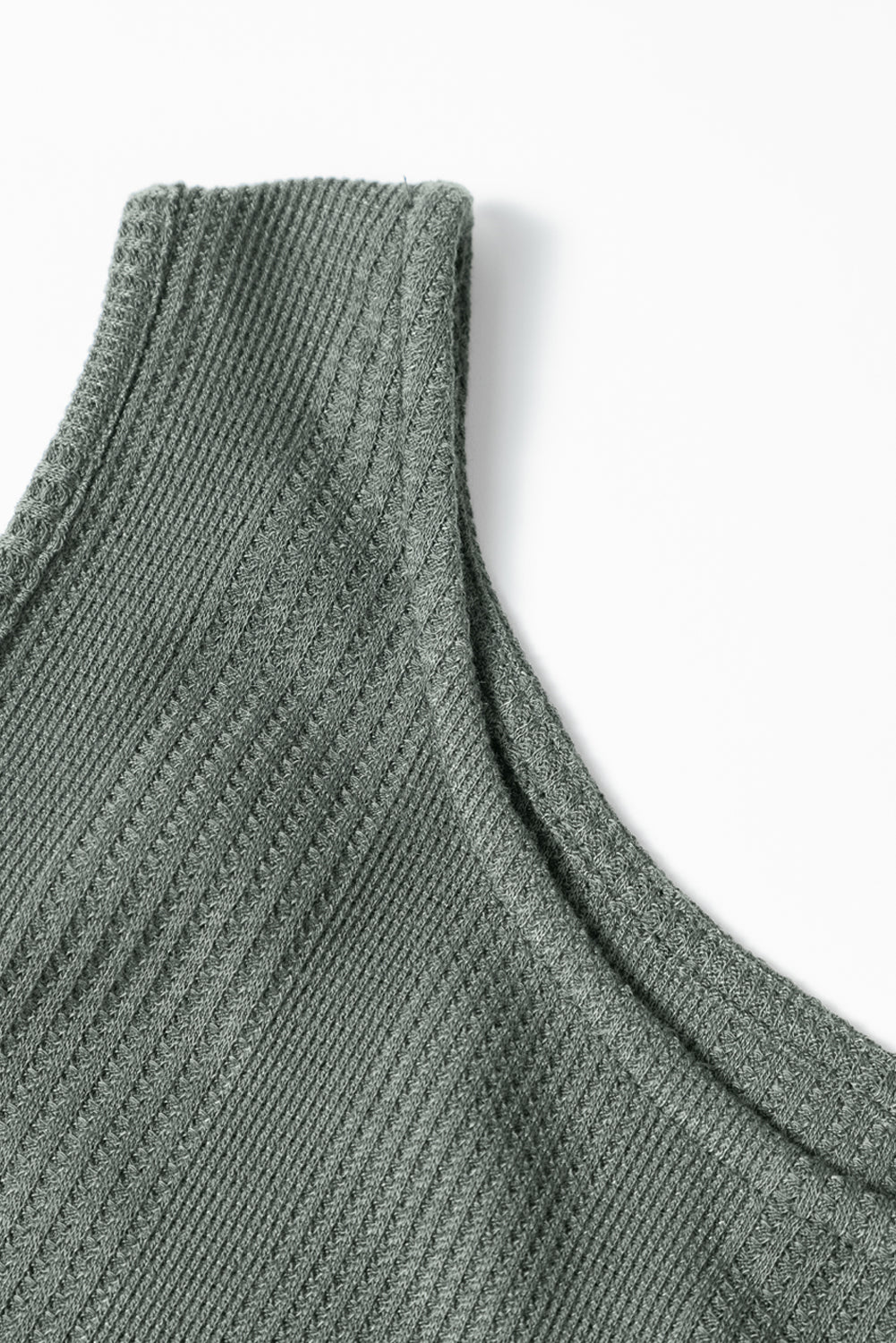Beau Blue Solid Color Ribbed Ruffle Tank Top and Pants Set