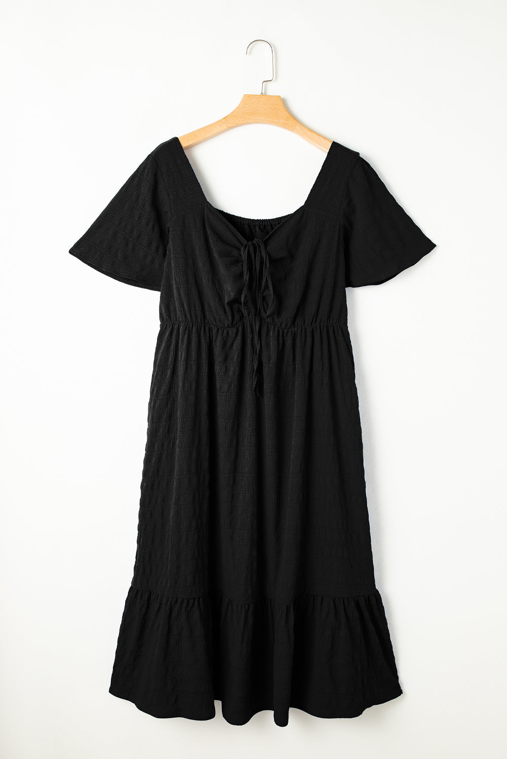 Red Plus Size Short Sleeve Lace-up High Waist Midi Dress