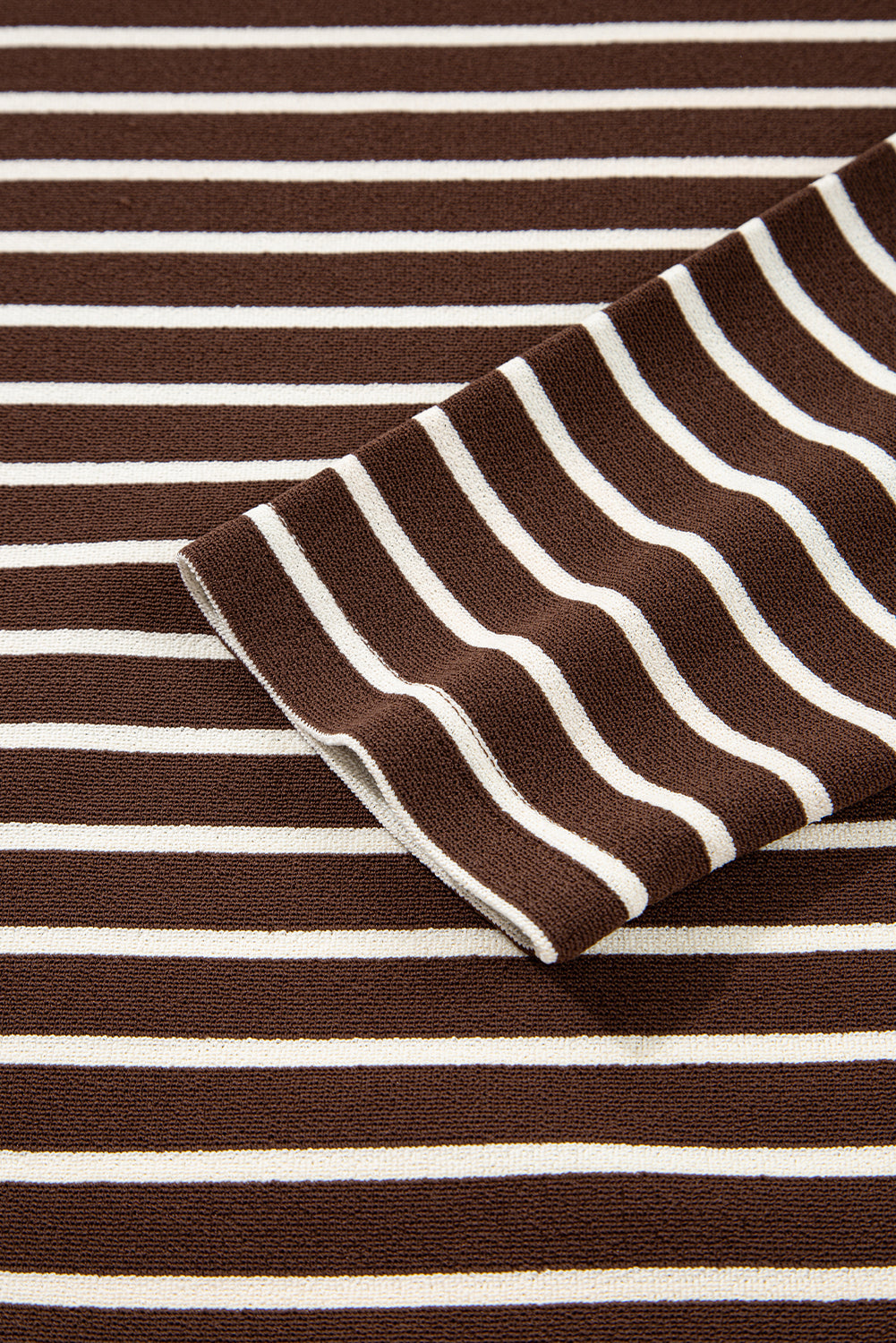 Brown Stripe Ribbed Cropped Crew Neck Long Sleeve T Shirt