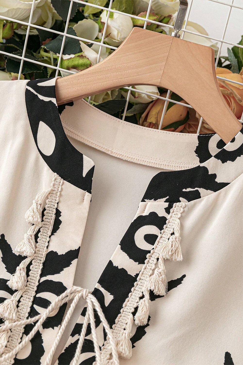 Orange Vintage Geometric Printed 3/4 Sleeve V Neck Blouse