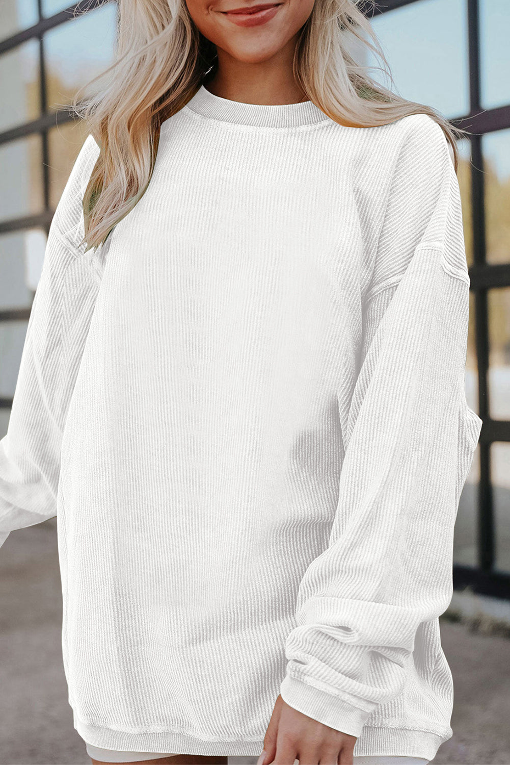 Grass Green Ribbed Corded Oversized Sweatshirt