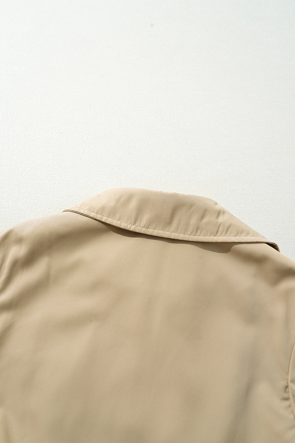 Pale Khaki Solid Color Lapel Collar Waist Tie Wind Coat