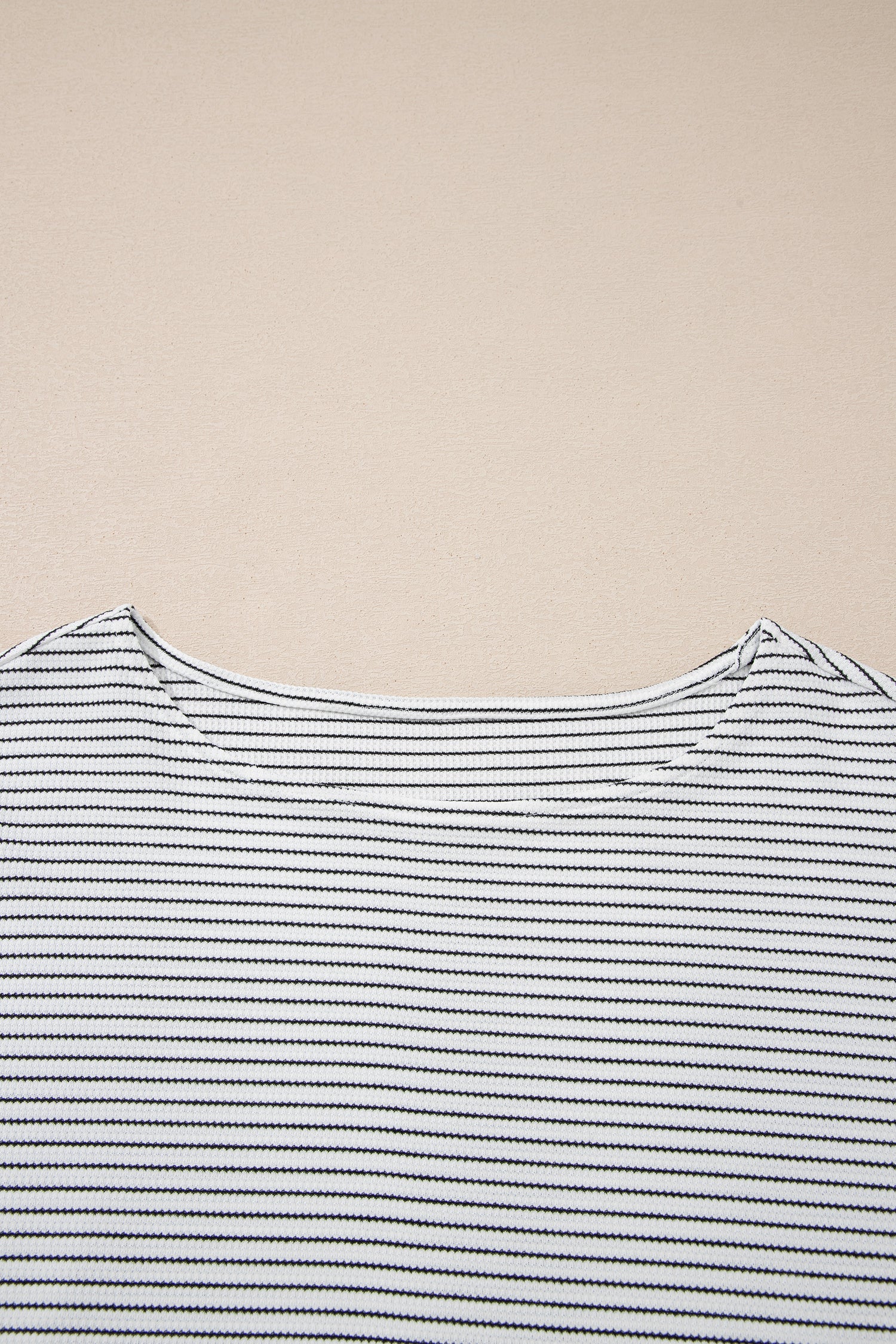 White Stripe Contrasted Ruffle Trim Loose Long Sleeve Top