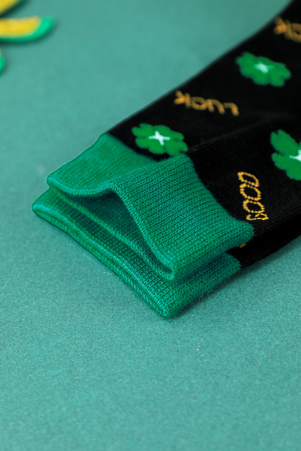 Dark Green GOOD LUCK St Patrick Clover Color Block Socks?