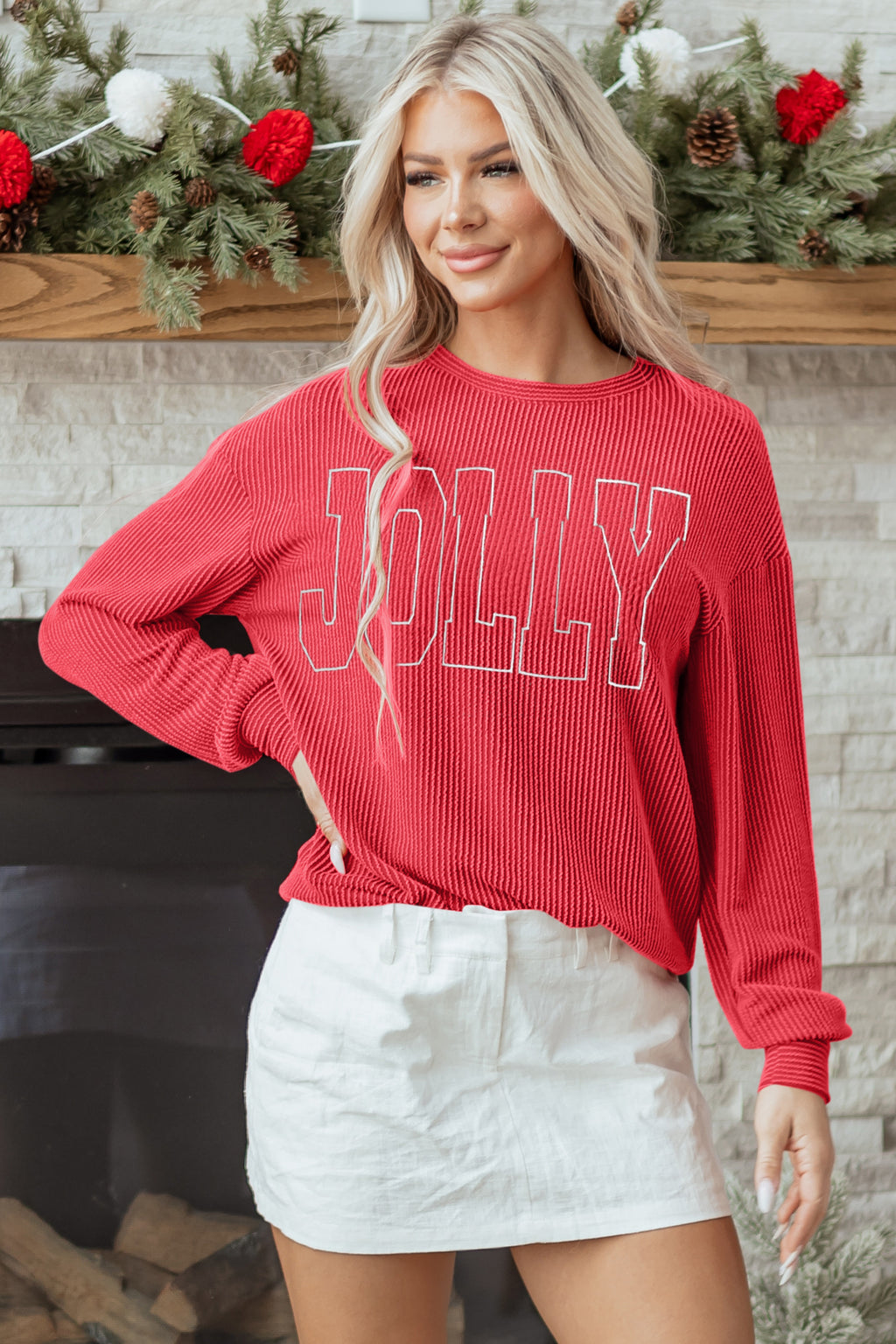 Black MERRY Corded Long Sleeve Top and Pockets Pants Set