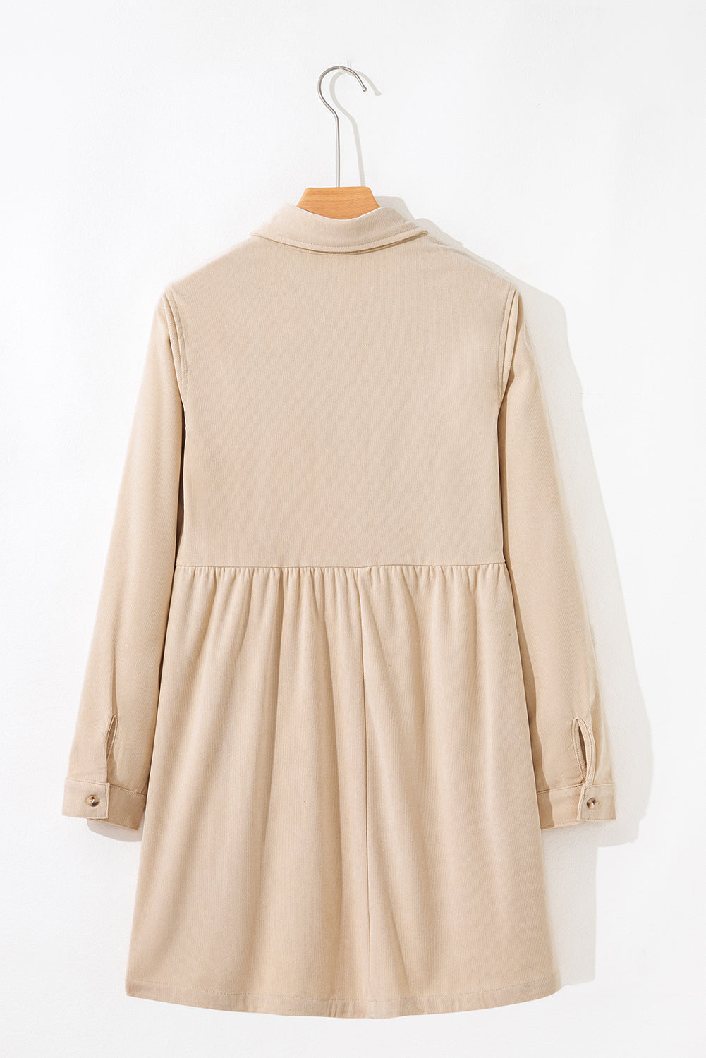 Black Corduroy Half Button Collared Long Sleeve Mini Dress
