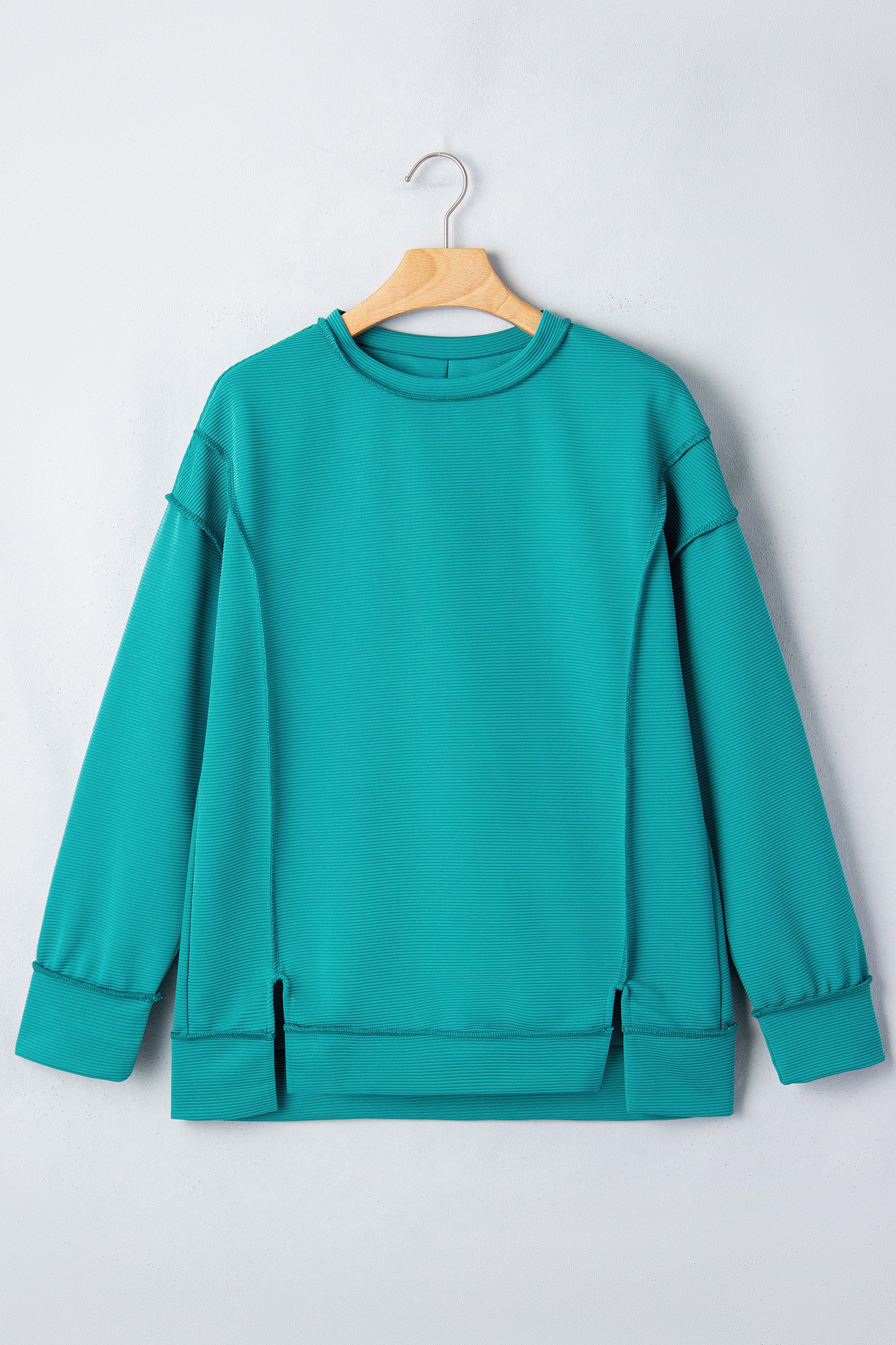 Lavendula Horizontal Ribbed Exposed Seam Detail Drop Shoulder Baggy Pullover
