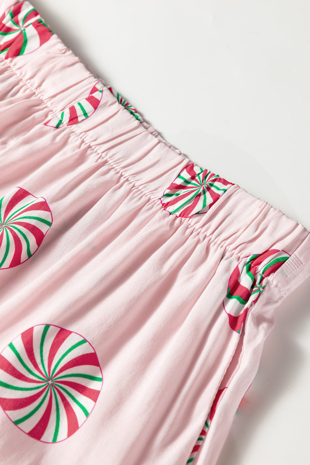Green Christmas Candy Contrast Trim Bow Knot Silky 2pcs Pajama Set
