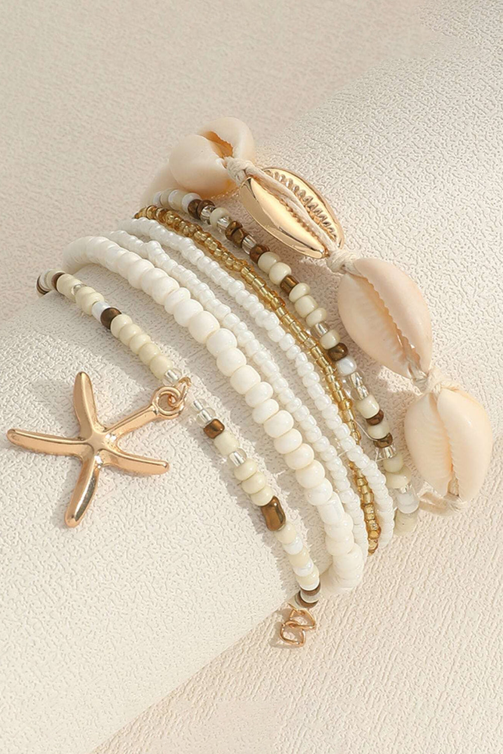 White Starfish Shell Decor Multi Layer Beaded Bracelet Set