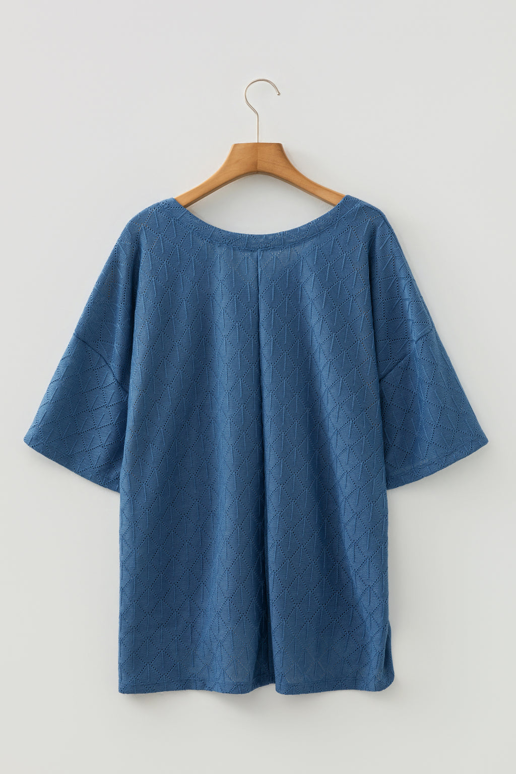 White Pointelle Rhombus Knit Plus Size V Neck Loose Top