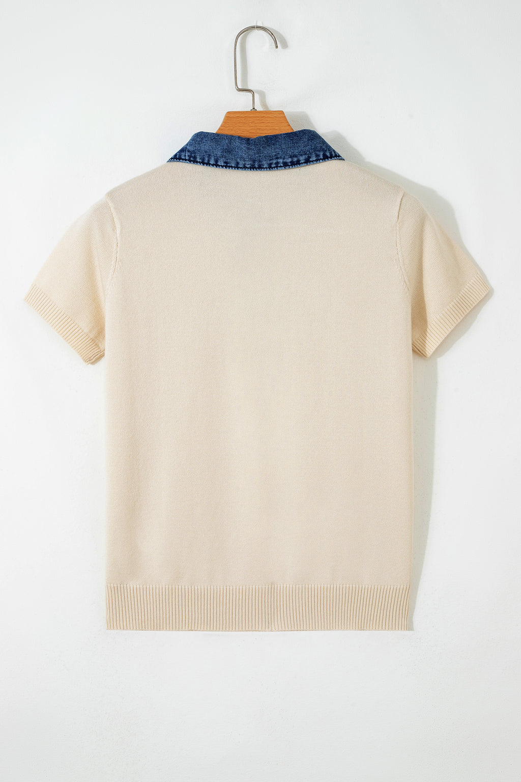 Beige Leopard Patchwork Half Button Short Sleeve Top