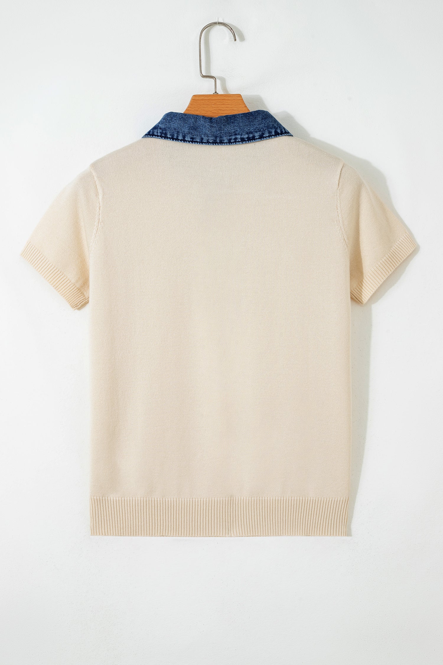 Beige Leopard Patchwork Half Button Short Sleeve Top