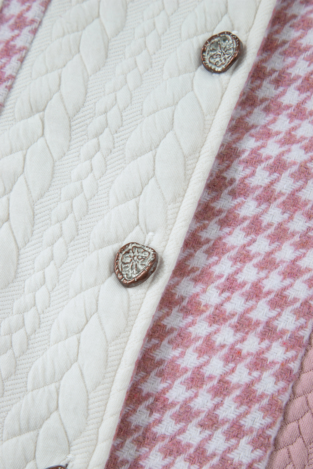 Khaki Houndstooth Color Contrast Textured Patchwork Loose Shacket