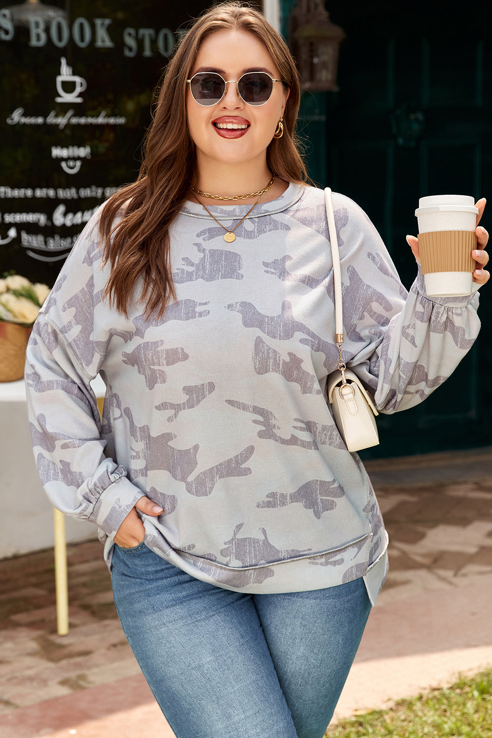 Dearlove Multicolour Retro Camouflage Print Exposed Seam Patchwork Drop Shoulder Sweatshirt
