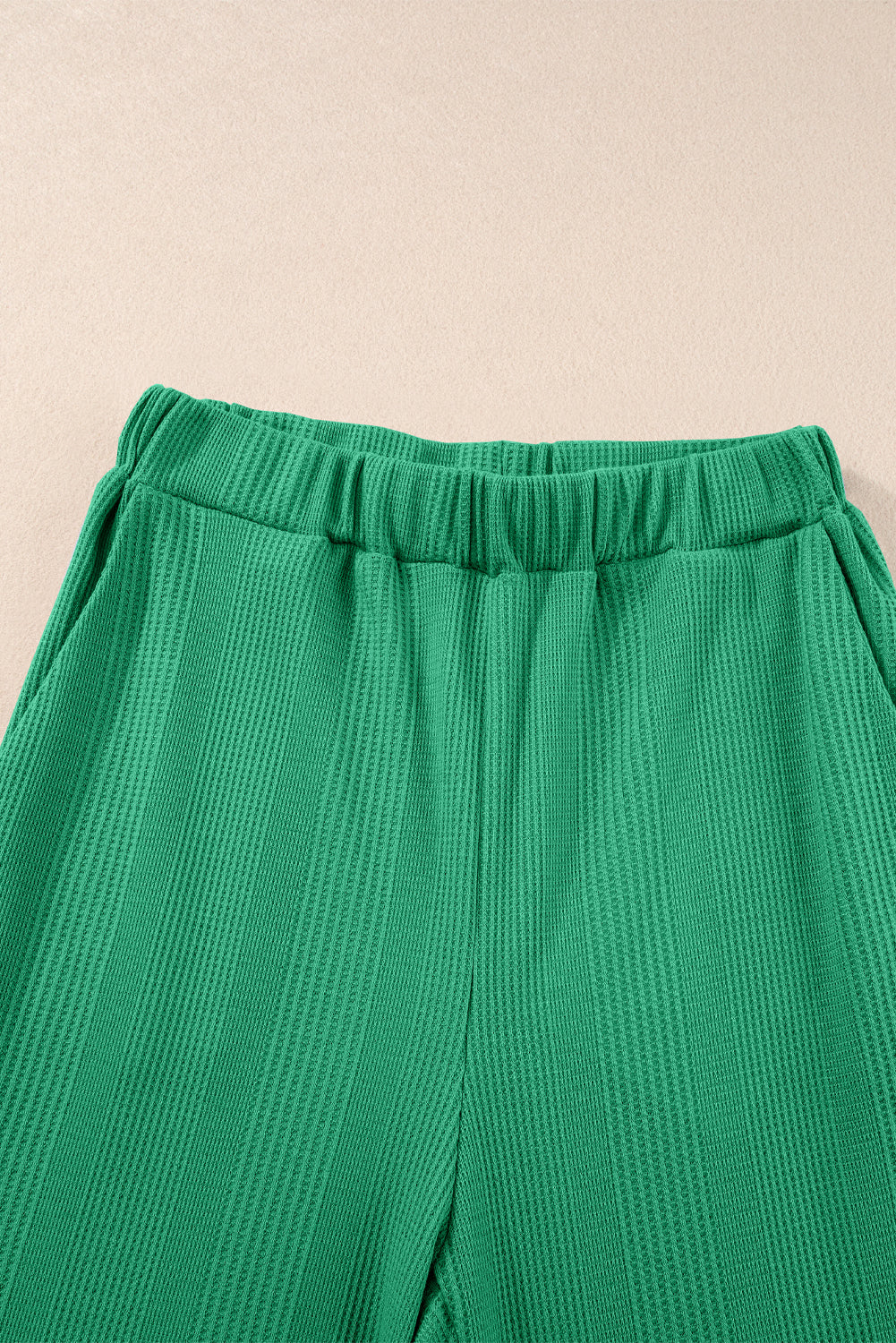 Beau Blue Solid Color Ribbed Ruffle Tank Top and Pants Set