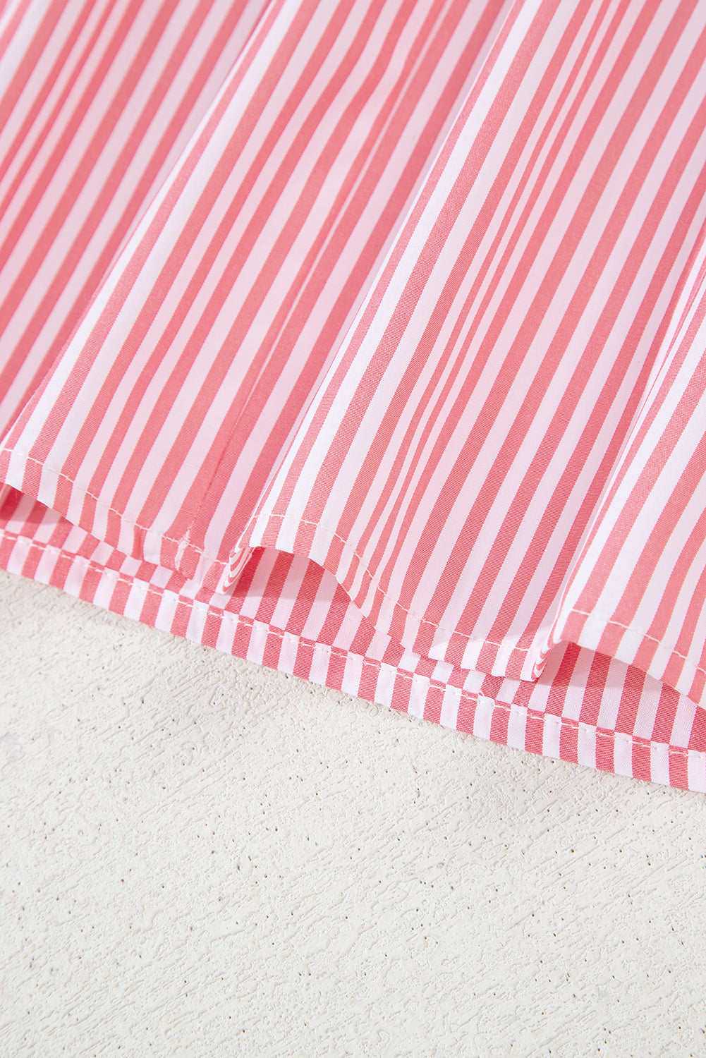 Pink Stripe Notched Neck Frilled Short Puff Sleeve Blouse