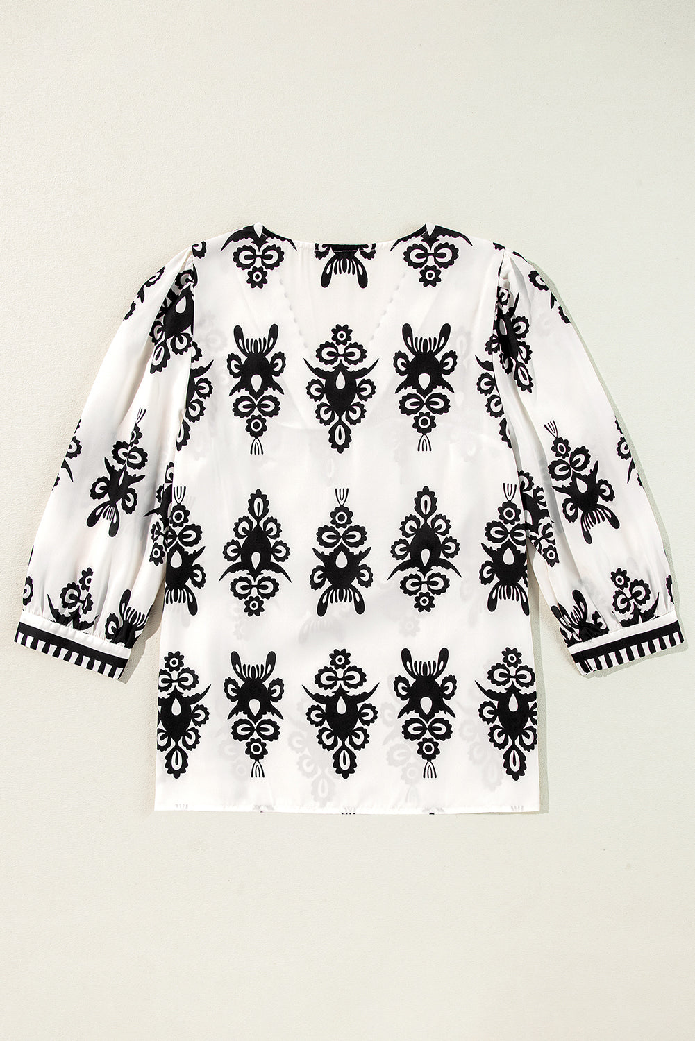 Orange Vintage Geometric Printed 3/4 Sleeve V Neck Blouse