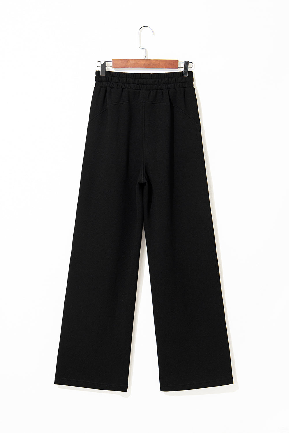 Black Scuba Drawstring Elastic Waistband Solid Color Sweatpants