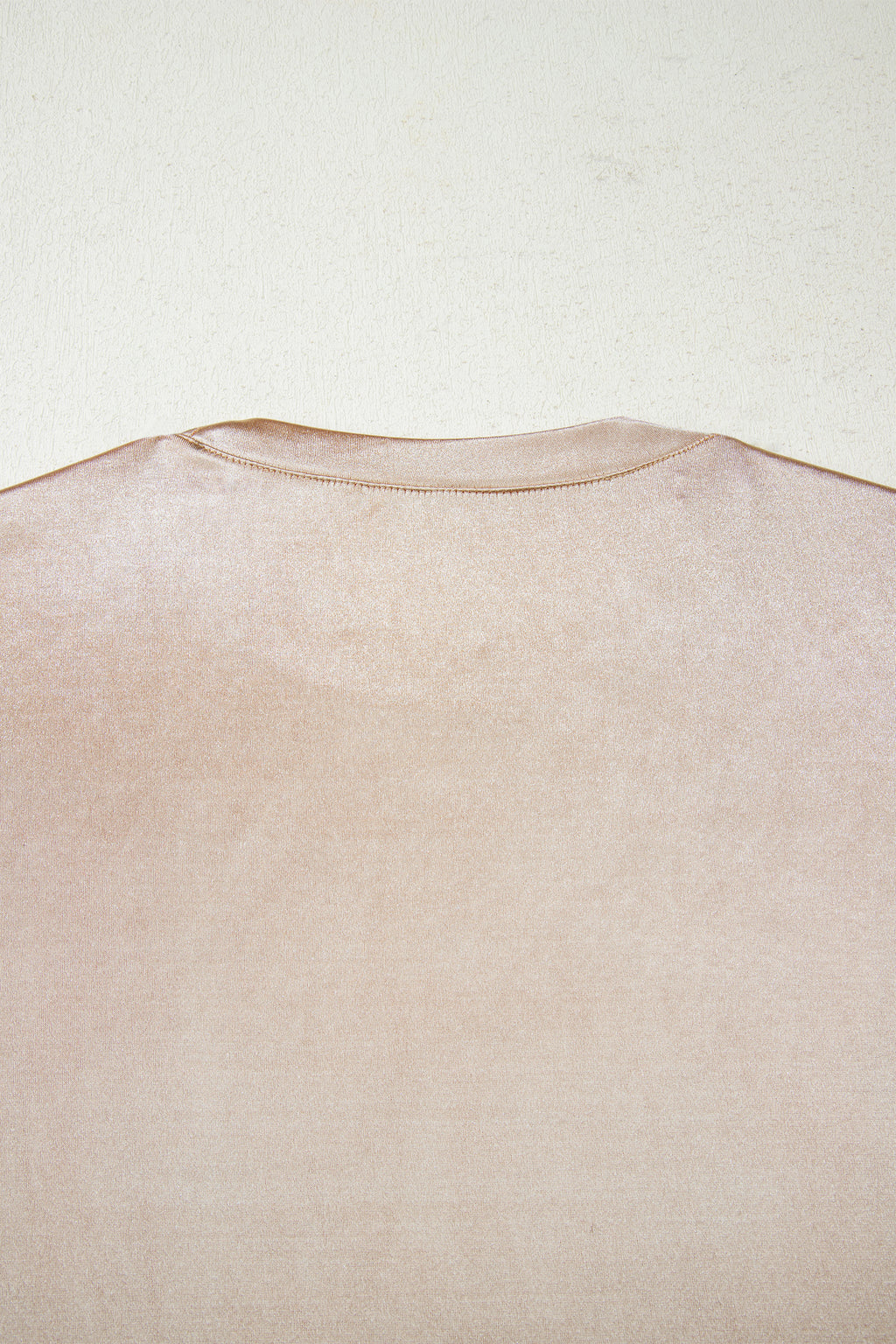 Apricot Metallic Round Neck Smocked Long Sleeve Blouse