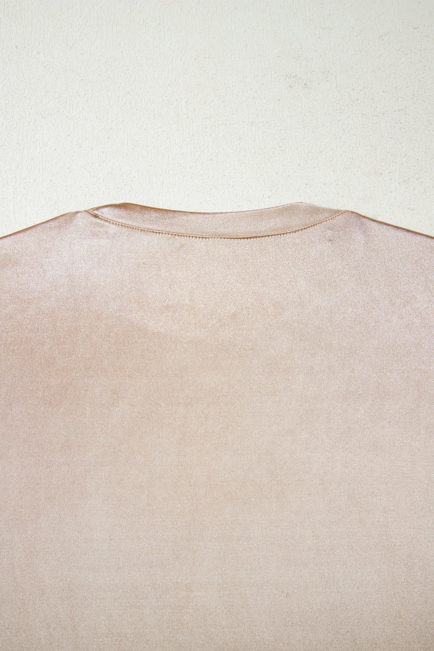 Apricot Metallic Round Neck Smocked Long Sleeve Blouse