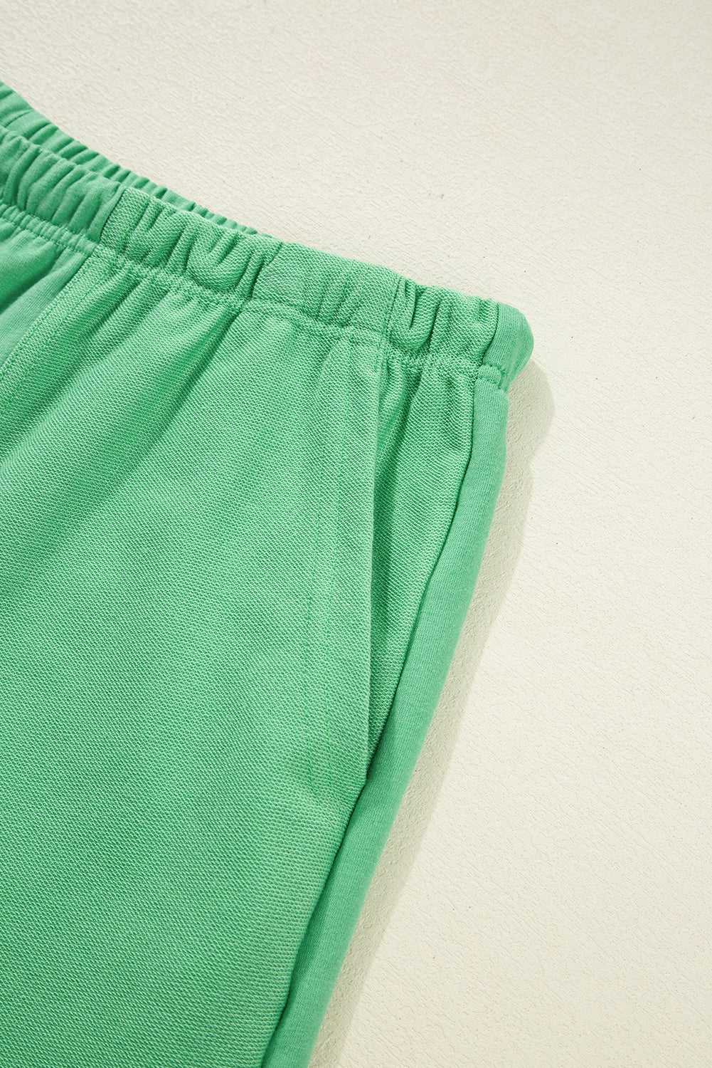 Mint Green V Neck Drop Shoulder Tee and Patchwork Drawstring Elastic Waistband Shorts Set