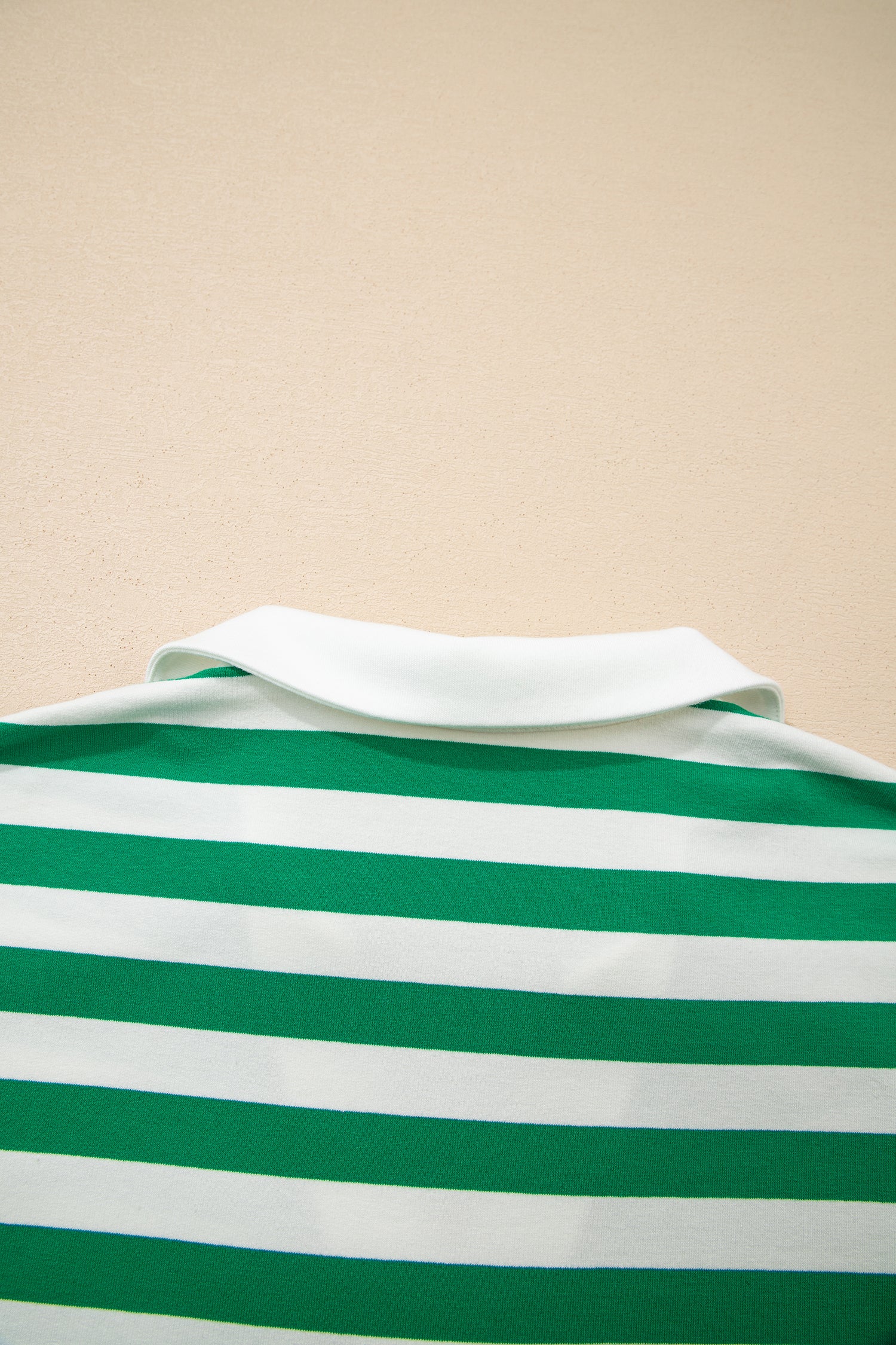 Pink Stripe Collar V Neck Ruffled Short Sleeve Blouse