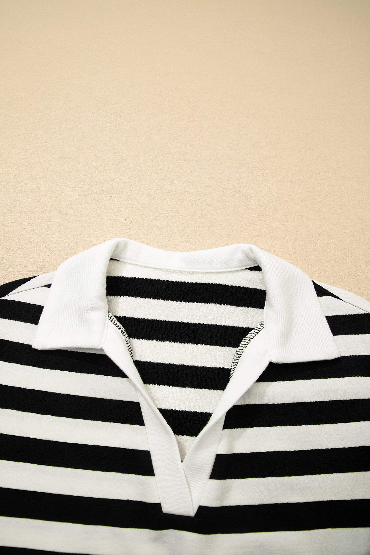 Pink Stripe Collar V Neck Ruffled Short Sleeve Blouse