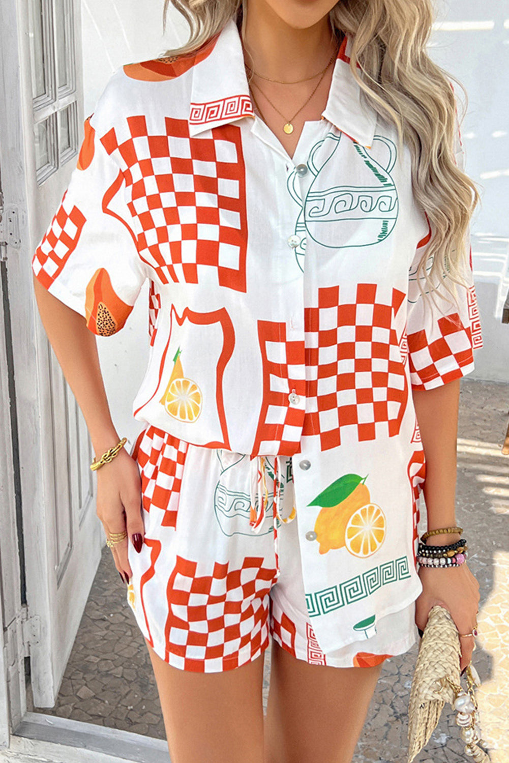 Orange Lemon Pawpaw Print Half Sleeve Shirt and Pants Set