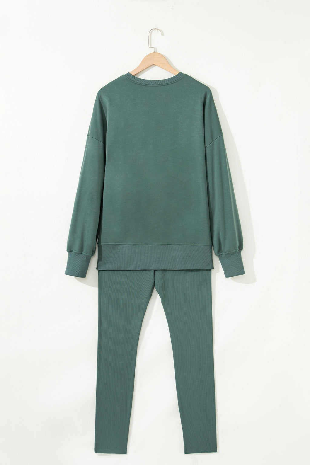 Black Solid Color Oversize Slit Sweatshirt Ribbed Leggings 2pcs Set