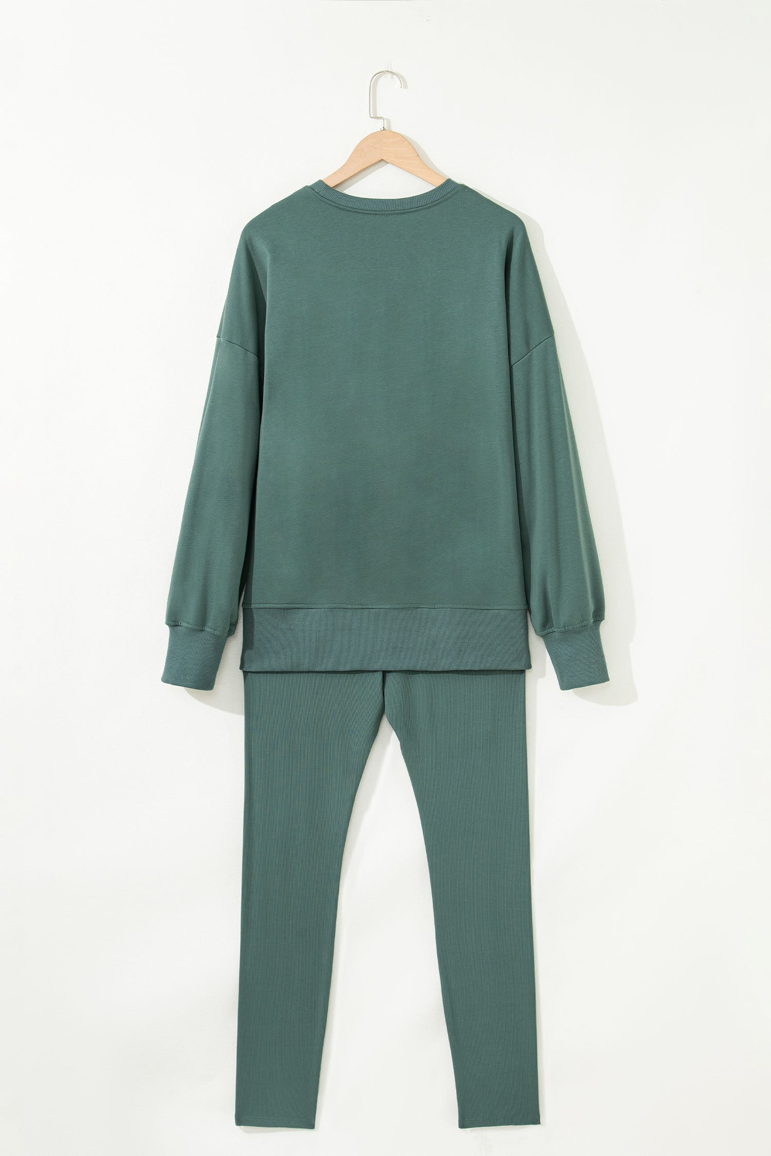 Black Solid Color Oversize Slit Sweatshirt Ribbed Leggings 2pcs Set